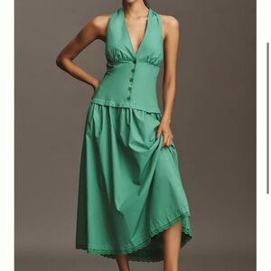 Anthropologie Green Halter Midi Dress